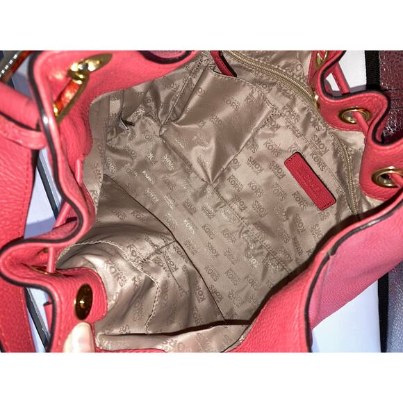 MICHAEL KORS, LARGE PINK PEBBLED LEATHER HANDBAG WITH TASSEL - Picture 14 of 16